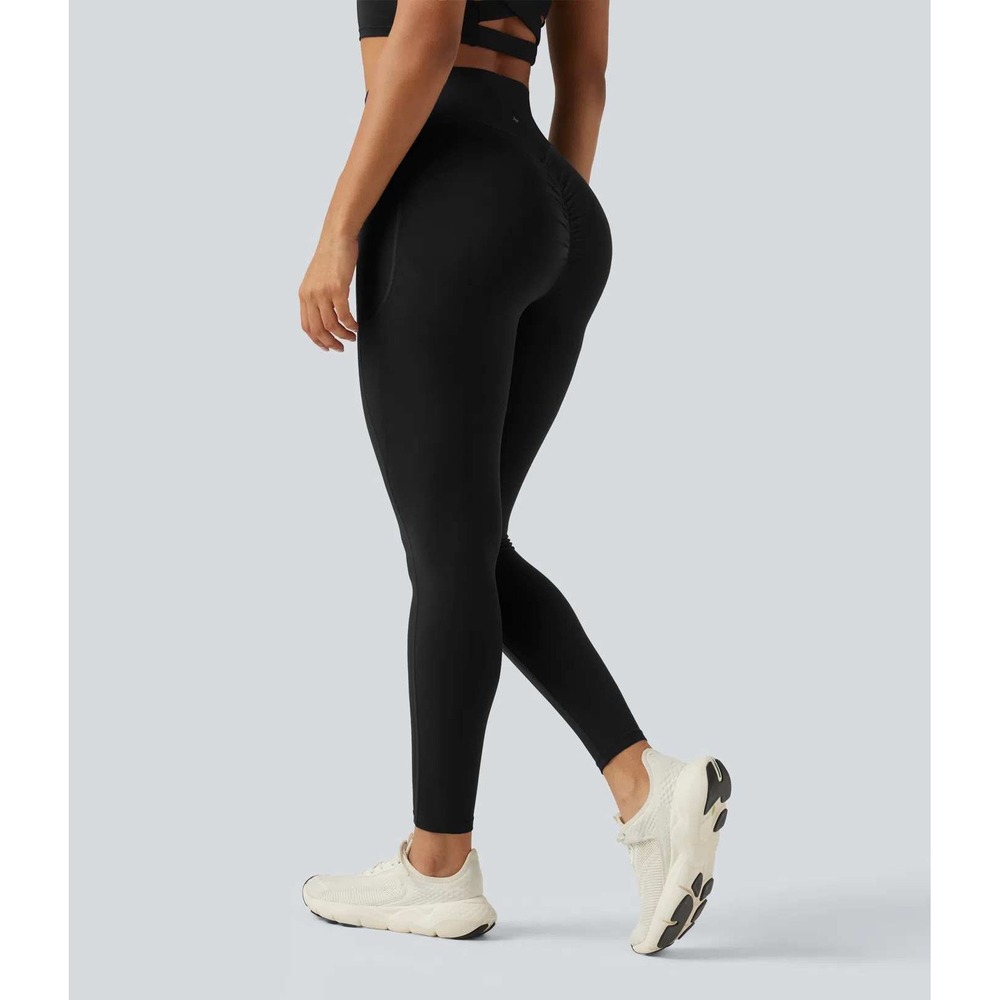 Halara UltraSculpt High Waisted Scrunch Butt Lifting Leggings Pockets Black M